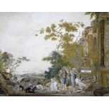 A 19th century needlework picture after Nicholas Poussin, et in arcadia ego, a figural scene