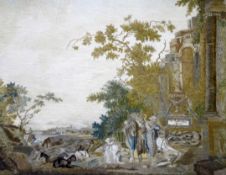 A 19th century needlework picture after Nicholas Poussin, et in arcadia ego, a figural scene