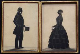 Samuel Metford (1810-1896)pair of cut and painted paper,Full length silhouettes of a lady and