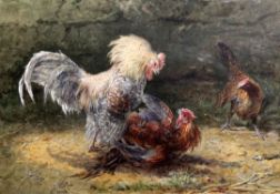 George Hickin (fl.1858-1877)watercolour,Fighting cocks,signed,12.5 x 18.5in.