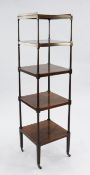 A George III rosewood five tier whatnot, with slender turned uprights, on tapering square section