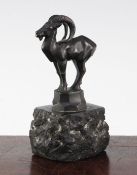 An Art Deco bronze model of a stylised oryx, on marble base, 6in.