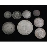 George III silver coinage- 1787 shilling with semee hearts, 1787 sixpence without semee hearts,