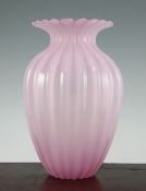 An Archimede Seguso pink and white 'alabastro' Murano vase, of fluted ovoid form, 27.5cm