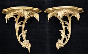 A pair of Chippendale rococo style giltwood wall brackets, modelled as scrolling acanthus leaves,