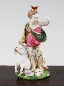 A Derby porcelain group of Britannia, late 18th century, standing beside a figure of a white horse