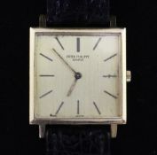 A gentleman's late 1960's? 18ct gold Patek Philippe manual wind dress wrist watch, with square