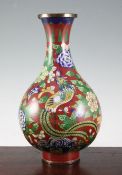 A Chinese cloisonne enamel pear shaped vase, Yuhuchunping, early 20th century, decorated with a
