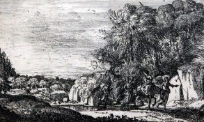 Claude Lorrain (1600-1682)etching,The Flight into Egypt, Blum 2, second state,4 x 6.75in.