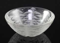 A René Lalique Pissenlit pattern clear and frosted glass small bowl, the interior with moulded R.