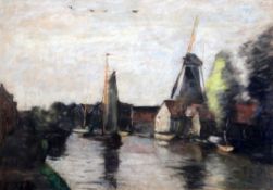 Dutch Schoolpastel,Dutch canal scene,indistinctly signed Luvy18.5 x 26.5in.