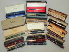 A cased Conway Stewart writing set, a Gunter Wagner Pelikan fountain pen, rolled gold Yard O Led