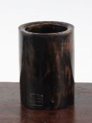 A Chinese lacquered wood brush pot, of cylindrical form, bearing the seal of Banshan, 10.5cm