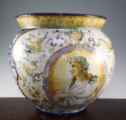 An Italian majolica jardiniere, 20th century, in 17th century Deruta style painted with portrait