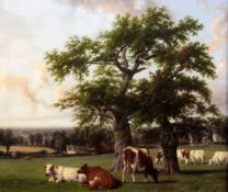 Thomas Baker of Leamington (1809-1869)oil on wooden panel,Landscape in Warwickshire,15 x 18in.