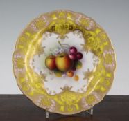 A Royal Worcester fruit painted cabinet plate, by A. Shuck, date code for 1920, painted to the