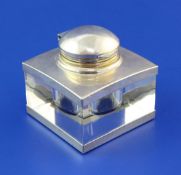 A modern Mont Blanc parcel gilt silver mounted glass inkwell, of square form with interior lid,