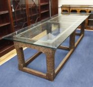 An 18th century and later Continental carved oak refectory table, with lozenge carved frieze and six