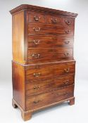 A George III mahogany chest on chest, fitted three short over six long drawers with brushing