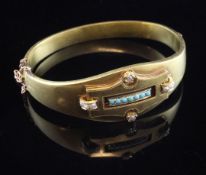 A late 19th/early 20th century Austro-Hungarian 14ct gold, turquoise and seed pearl set hinged