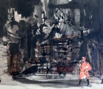 David Cockayneink, watercolour and collage,Set design,signed and dated '69,15 x 18in.