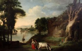 After Claude Lorrain (1600-1682)oil on canvas,Classical landscape,18 x 28.5in.