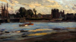 Bertram Walter Priestman (1868-1951)oil on canvas laid on board,View along the Thames,signed,8.5 x