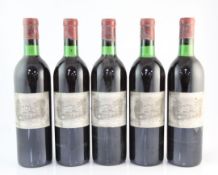 Five bottles of Chateau Lafite 1972, Premier Cru Classe, Pauillac, three base of neck, two very