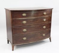 A Regency mahogany bowfront chest, of four long drawers, on bracket feet, W.3ft 8in.