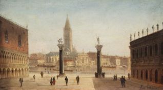 August Von Siegen (1820-1883)pair of oils on wooden panels,St Mark's Square and The Doge's Palace,