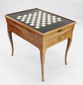 A Louis XVI tulipwood combined writing and games table, the reversible rectangular top with brown