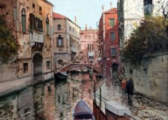 Raimondo Roberti (1947-)oil on canvas,Venetian canal scene,signed,18.5 x 26.5in.