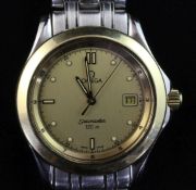 A gentleman's 18ct gold and steel Omega Seamaster quartz wristwatch, the yellow dial with baton