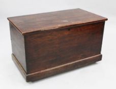 A 19th century mahogany coffer, with hinged lid, on brass castor feet, W.3ft 1.5in.