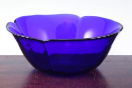 A Chinese Beijing blue glass quatre lobed bowl, 19th / 20th century, 28cm