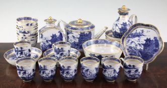 A Chinese export blue and white thirty one part tea and coffee set, Qianlong period, each piece