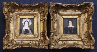 Victorian Schoolpair of oils on ivory,Miniatures of Mrs Prior and Mrs Penheth neé Langsdale,3.5 x
