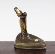 Peter Tereszcuk. An Austrian Art Nouveau patinated bronze and ivory figural bell push, marked, 5in.