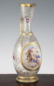 A Bohemian enamelled glass ewer, late 19th century, with an overlaid oval reserve enamelled with