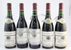 Five bottles of Hemitage La Chapelle 1989, Jaboulet, two high fills, three 2cm, labels coming