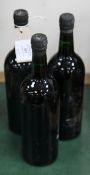 Three bottles of Dow 1970, levels into neck, embossed metal capsules, no bottler evident, labels