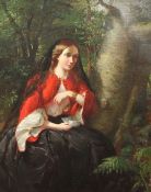 R* Cooper (19th Century)oil on canvas,Young lady reading a love letter beneath a tree carved with