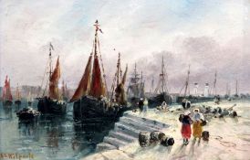 Sarah Louise Kilpack (1839-1909)oil on board,Boulogne quay,signed,5.75 x 8.75in.