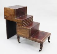 A George III mahogany metamorphic stool / library steps, with brass studded upholstered seat opening