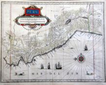 Henricus Hondiuscoloured engraving,Map of Braziliae, overall 18 x 22in., with a Blaeu map of Peru,