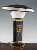 An Eileen Gray 'mermaid' table lamp, with circular domed shade, 19.5in.