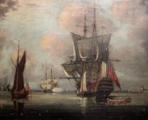 Circle of Lieut Robert Strickland Thomas (1787-1853)oil on canvas,HMS Britannia in Portsmouth