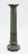 A 19th century green serpentine marble column, with circular top and octagonal base, H.3ft 7.5in.