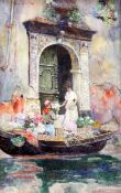David Woodlock (1842-1929)watercolour,Venetian flower seller's barge,signed,12 x 7.5in.