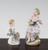 Two Meissen figures, late 19th and early 20th century, the first of a girl seated on a rock and